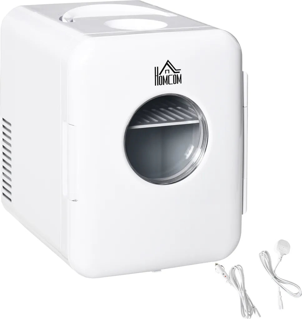  HOMCOM 4L Auto-Kühlschrank Kühlbox Mini-Kühlschrank DC 12V AC 230V/50Hz 60 W Für Auto Und Camping Weiß 25,8 X 20,5 X 26,3 Cm