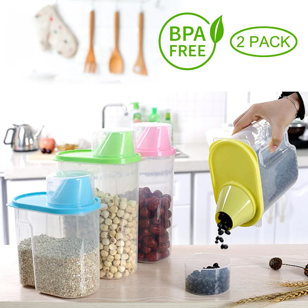 Vorratsdosen Set Mit Deckel, Aufbewahrungsbox Küche, Frischhaltedosen 2.5L & 1.9L BPA-frei Luftdicht Vorratsbehälter Mit Messbecher Kunststoff Schüttdosen Für Mehl Müsli (2 Stück)