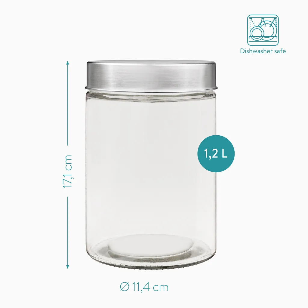  Navaris 4x 1200ml Vorratsgläser Mit Edelstahldeckel - Glas Vorratsdosen Set Mit Sicherem Schraubverschluss - Lebensmittel Aufbewahrungsgläser Küche