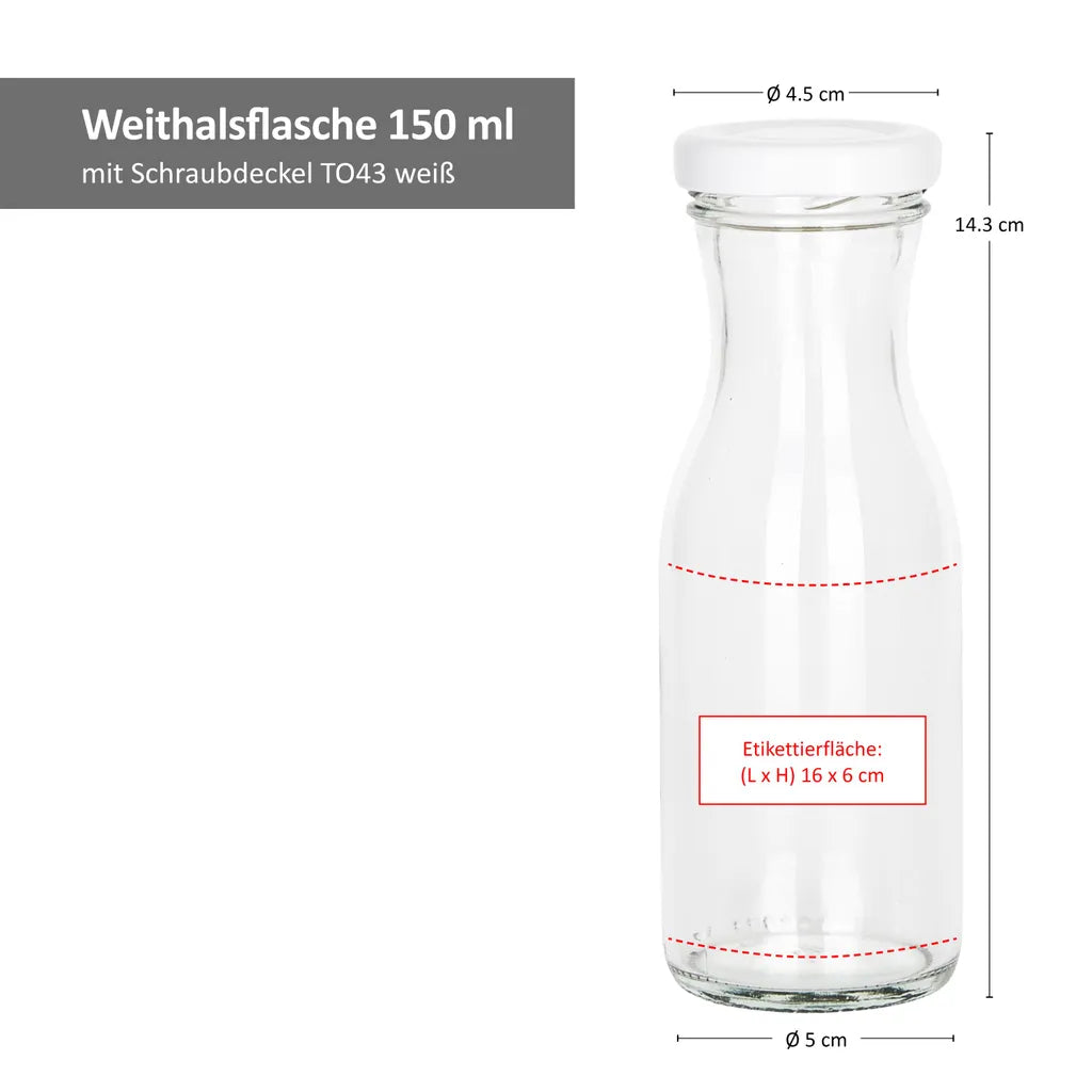  12er Set Saftflasche 150ml Twist-Off Deckel TO43 Weiß Karaffe Vorratsglas Flaschen Aufbewahrung