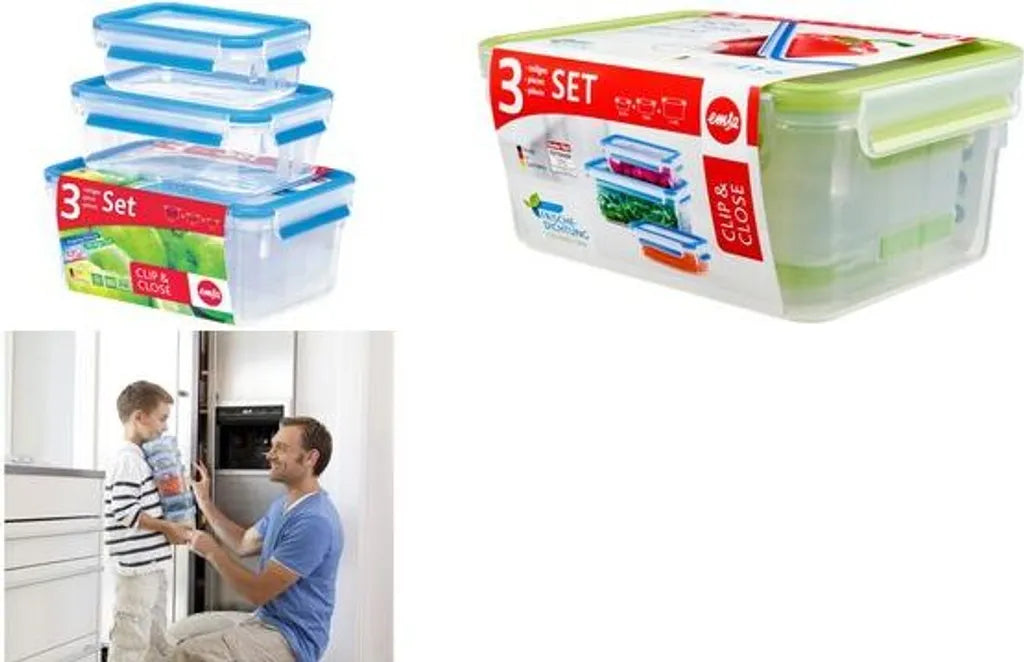  Emsa Frischhaltedose CLIP & CLOSE, 3er Set, 0,55/1,0/2,30 L, Farbe Grün