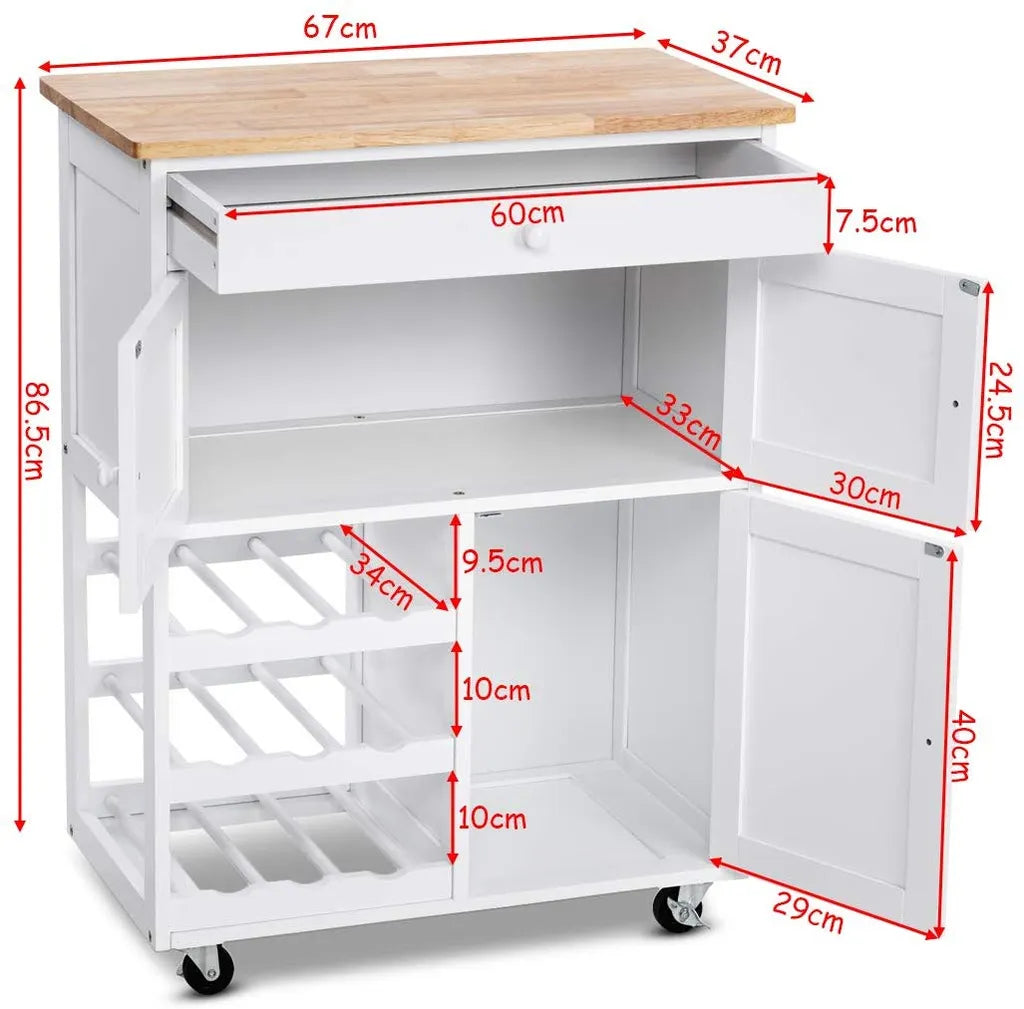 COSTWAY Servierwagen Küchenschrank Küchenwagen Küchentrolley Beistellwagen Küchenregal Rollwagen Weinregal Weinschrank Holz Weiss