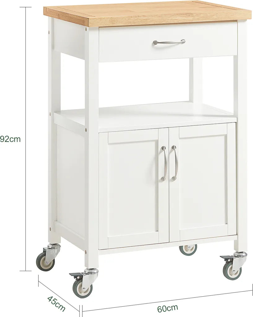  SoBuy FKW22-WN Küchenwagen Aus Kautschukholz Servierwagen Rollwagen Getränkewagen Fürs Büro BHT Ca.: 60x92x45 Cm