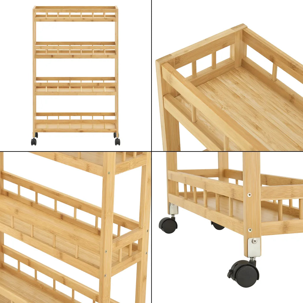  Küchenwagen Pyhäjoki Auf Rollen Servierwagen Aus Bambus Aufbewahrungswagen 96 X 60 X 18 Cm Speicherwagen Natur