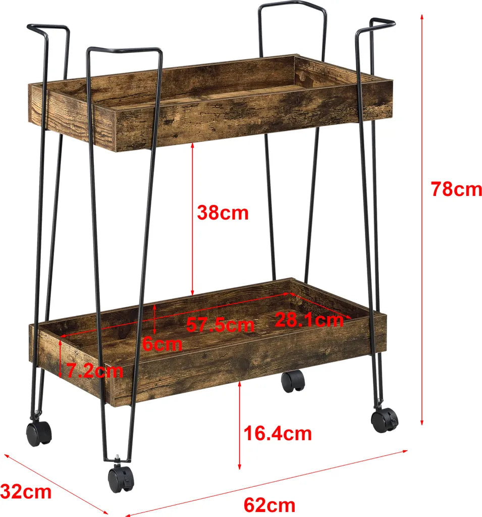  Servierwagen Vaxholm 78x62x32cm Barwagen Beistellwagen Rollwagen Bis 10 Kg Stahlgestell Dunkler Holzton