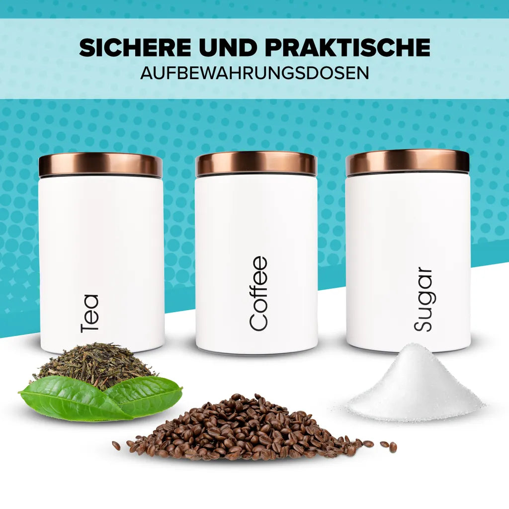  Lubur Premium Vorratsdosen Set - 3X Aufbewahrungsdose Für Lebensmittel - 1L Vorratsbehälter In Edlem Design Storage Jars - Pflegeleichte Vorratsdose Mit Deckel
