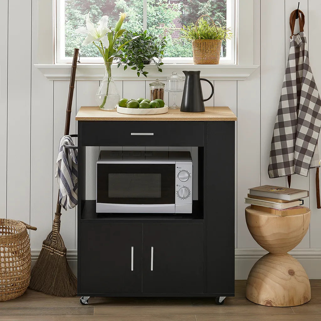  SoBuy FKW113-SCH Servierwagen Küchenwagen Kücheninsel Küchenschrank Rollwagen Mikrowellenschrank Küchenrollwagen Schwarz BHT Ca.: 82x88x46cm