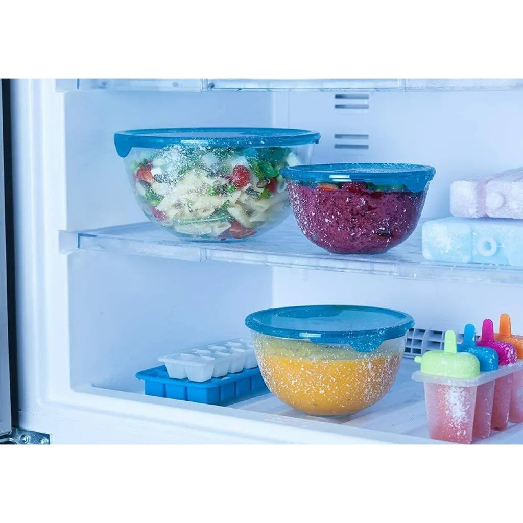  Pasabahce 97314 Chefs Vorratsdosen 3er Set Aufbewahrung Servierschalen Set Rührschüssel Glas Stapelbar Salat Schüsseln Schale Mit Deckel