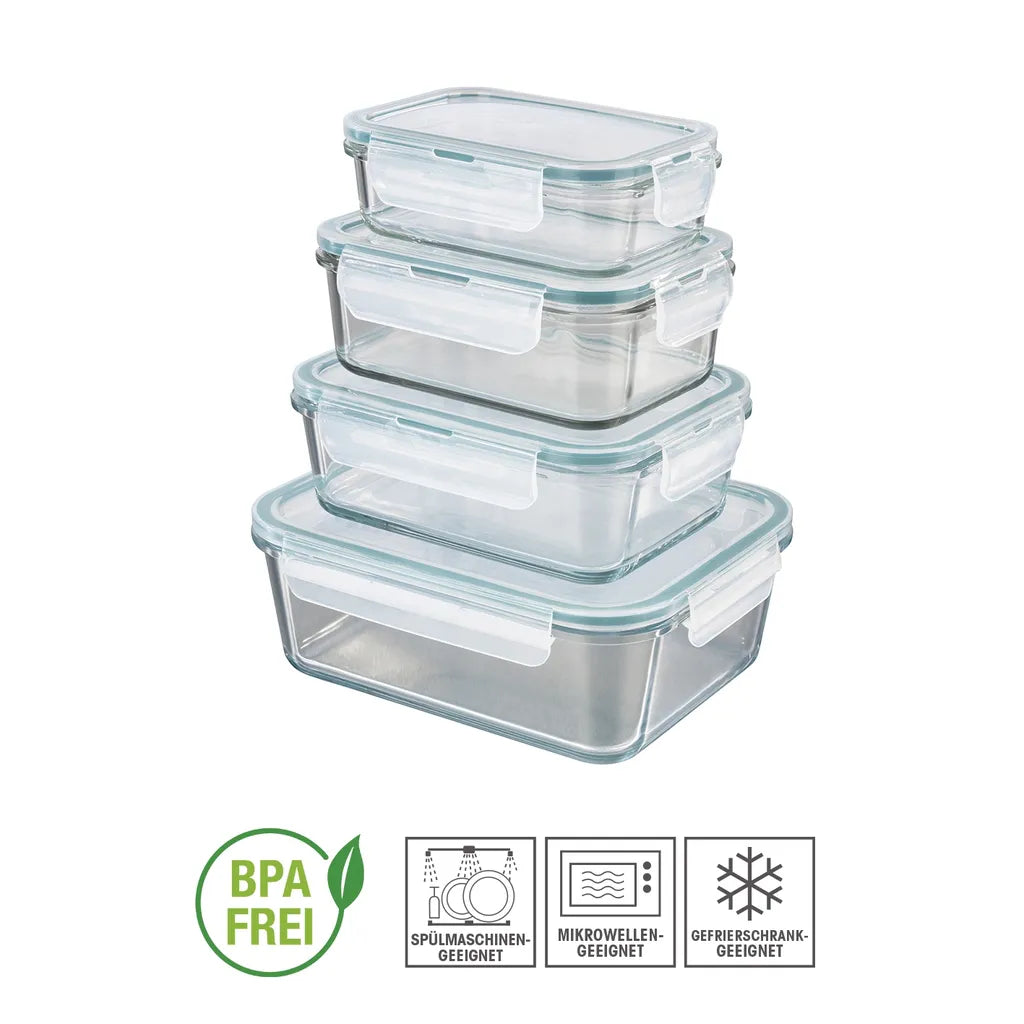  GOURMETmaxx Glas-Frischhaltedosen Klick-it 8-tlg. Frischhaltedosen 4er Set Glas Klick-It Gefrierdosen Lunchbox Brotdose Mikrowelle