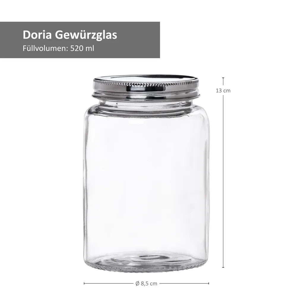  8-tlg. Vorrats-Gläserset Doria 520 Ml + 320 Ml Gewürzglas Mit Schraub-Deckel Silber Gläser