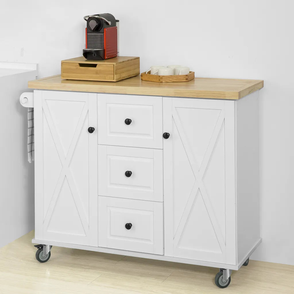  SoBuy FKW96-WN Kücheninsel Mit Arbeitsplatte Küchenwagen Mit 2 Türen Küchenschrank Mit 3 Schubladen Sideboard Weiß BHT Ca.: 116x93x46cm