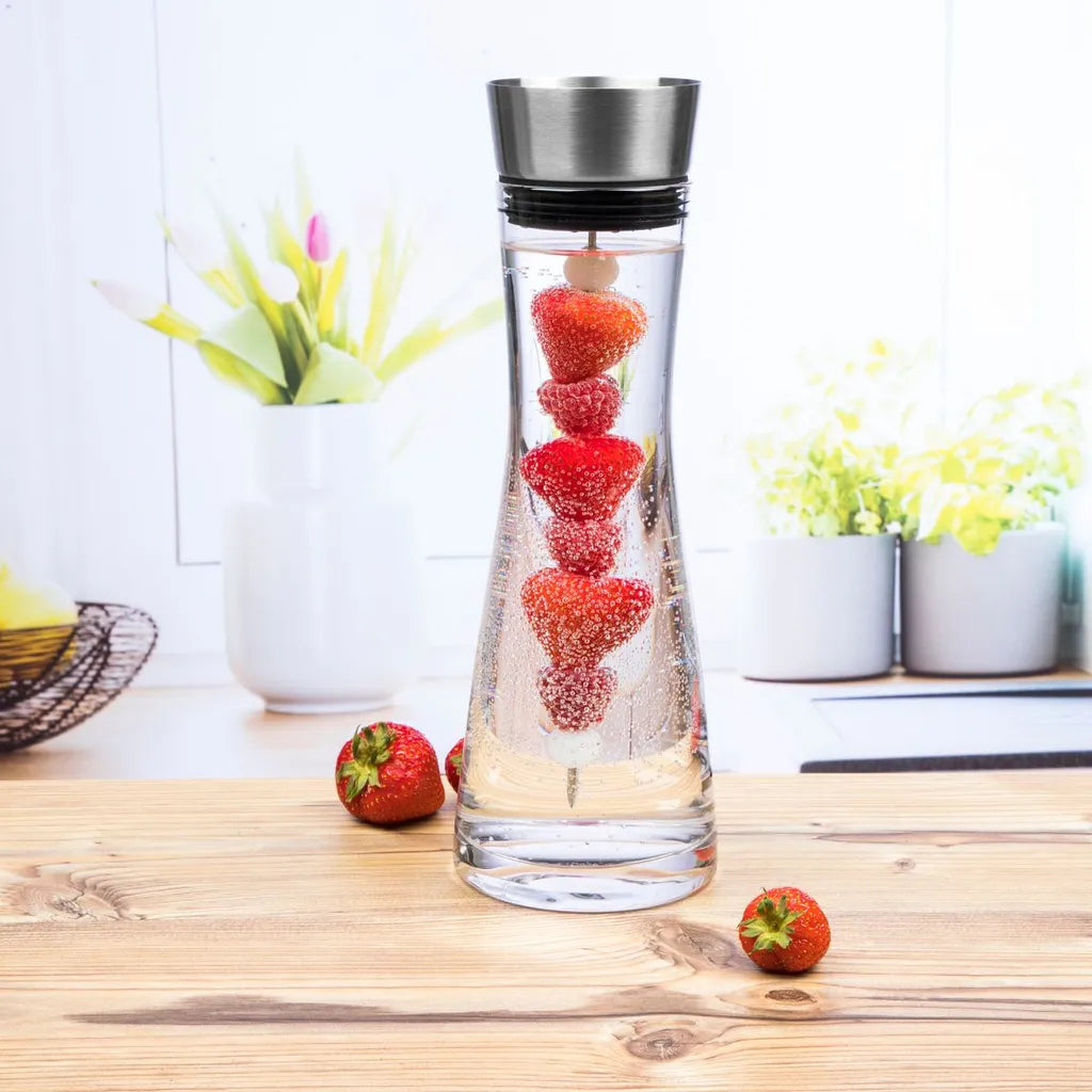  Wasserkaraffe Glas 1 L Mit Früchtespieß Edelstahl Ausguss