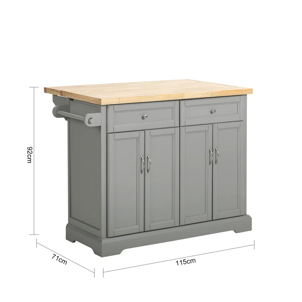  SoBuy FKW71-HG Kücheninsel Küchenwagen Mit Erweiterbarer Arbeitsplatte Küchenschrank Servierwagen Holz BHT Ca.: 115x92x46-71cm