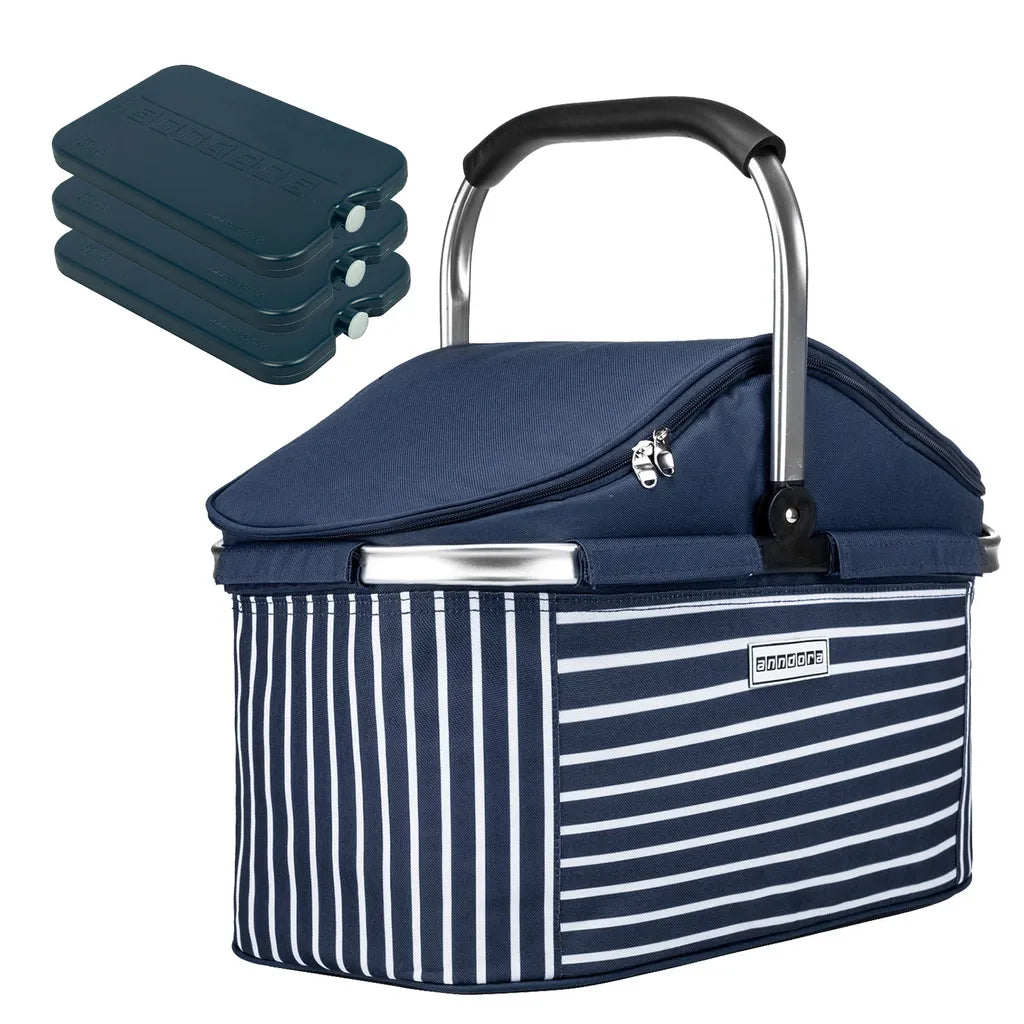  Kühlkorb Isolier Einkaufskorb Navy AHOI + 3 Kühlakkus - Blau Navy