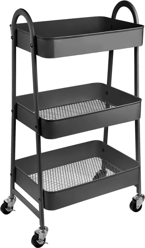  ONVAYA® Servierwagen Silvio | Beistellwagen | Dunkelgrau | 30,5 X 45 X 77 Cm | 3 Fächer | Multifunktionswagen | Transportwagen | Allzweckwagen | Küchentrolley | Nischenregal