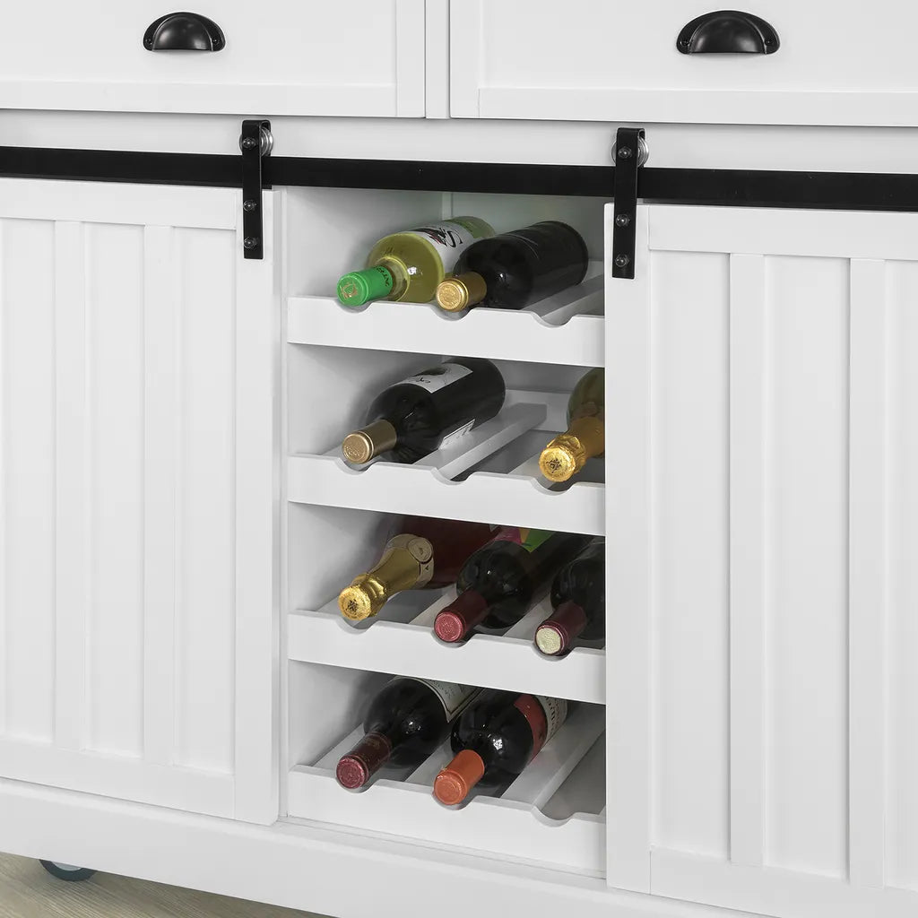  SoBuy FKW94-W Design Küchenwagen Mit Flaschenablage Küchenschrank Mit 2 Schiebetüren Und 2 Schubladen Servierwagen Mit Edelstahlplatte Sideboard Weiß