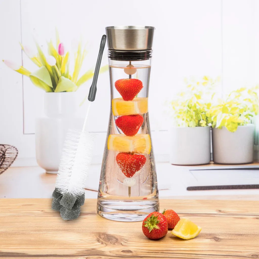  Wasserkaraffe Glas 1 L Mit Früchtespieß Edelstahl Ausguss
