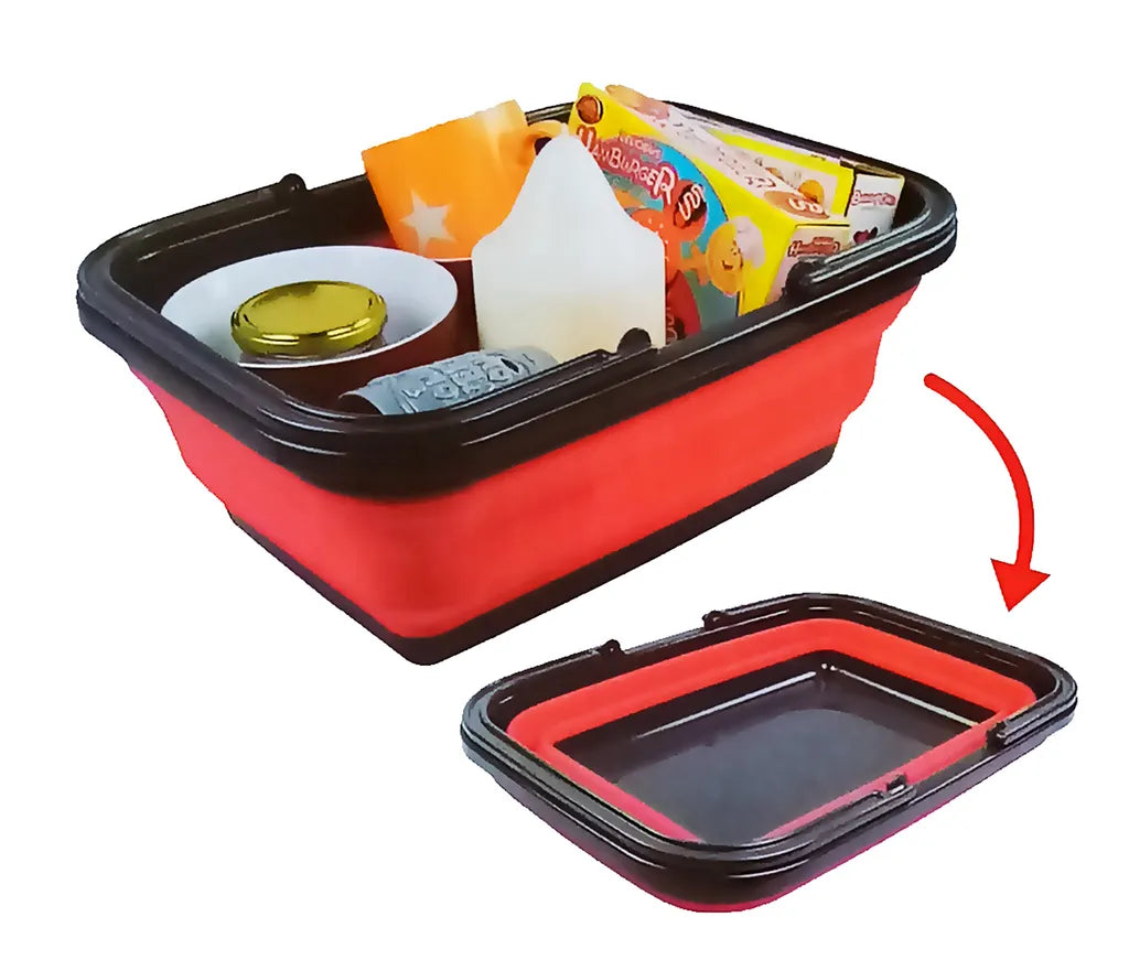  EINKAUFSKORB Faltbar Mit 2 Griffen DUNLOP Waschbecken Tragekorb Campingschüssel Picknickkorb Spülschüssel Faltschüssel Einkaufstasche Camping Picknick Korb 65 (Rot)