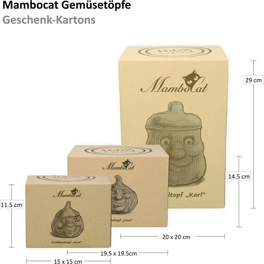  Mambocat 3tlg. Terrakotta-Töpfe Set Knoblauchtopf + Zwiebeltopf + Kartoffeltopf Vorrats-Dosen