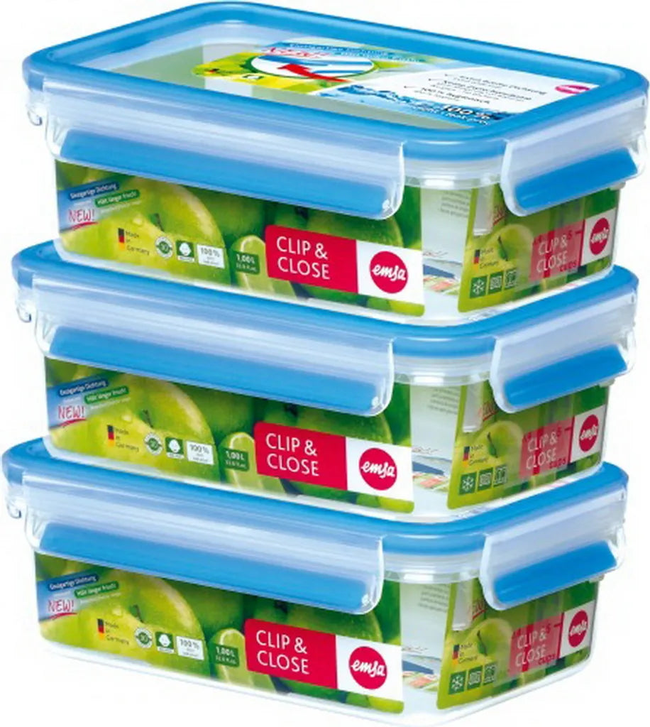  Emsa Clip & Close 3Er Set Frischhaltedosen, 3 X 1,00 L, 508558