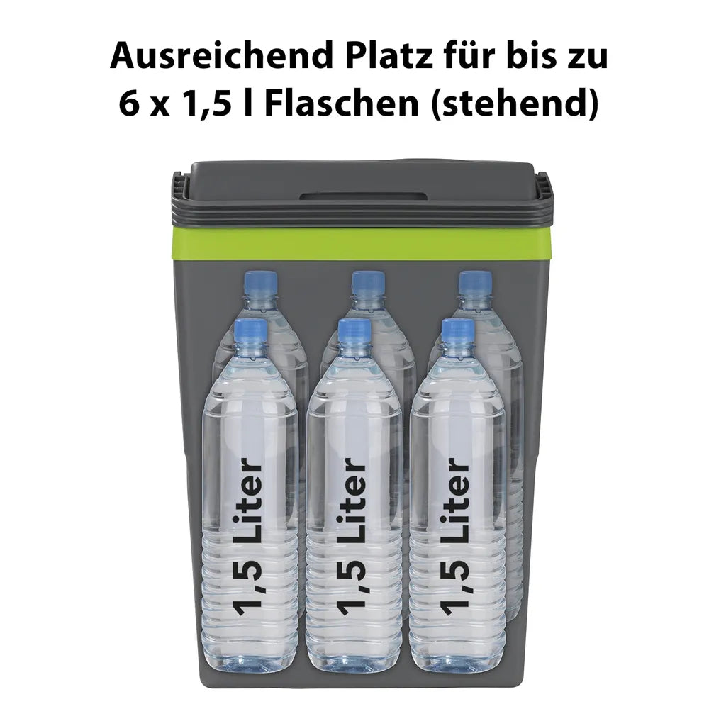  MAXXMEE Kühlbox - Wahlweise Via Netzkabel Oder KFZ-Anschluss - 22l Volumen - Grau/limegreen Kühlbox Camping Kühlschrank 22L Auto 12V 230V Thermobox Elektrisch Picknick Grau