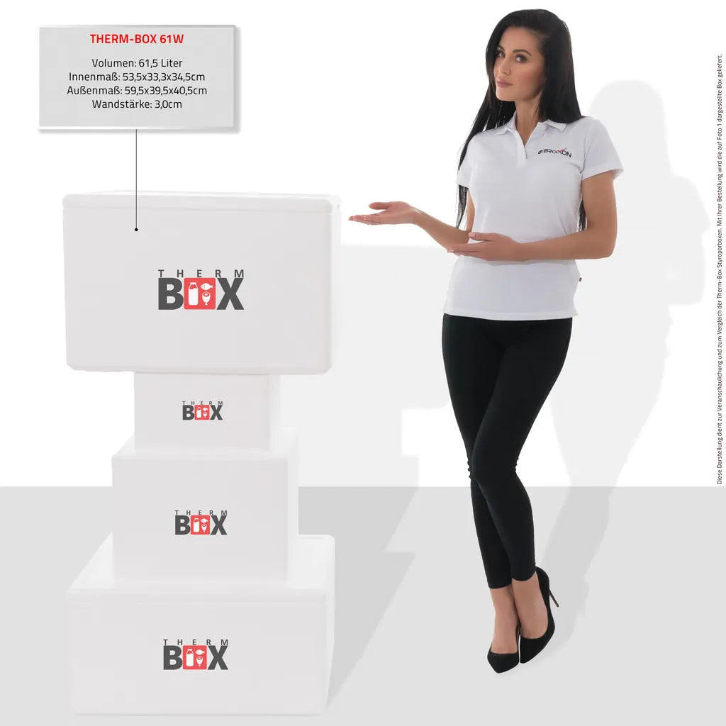  Styroporbox 61W | Wand: 3,0cm | Volumen: 61,5L | Innenmaß:53x33x34cm | Weiß Isolierbox Thermobox Kühlbox Warmhaltebox