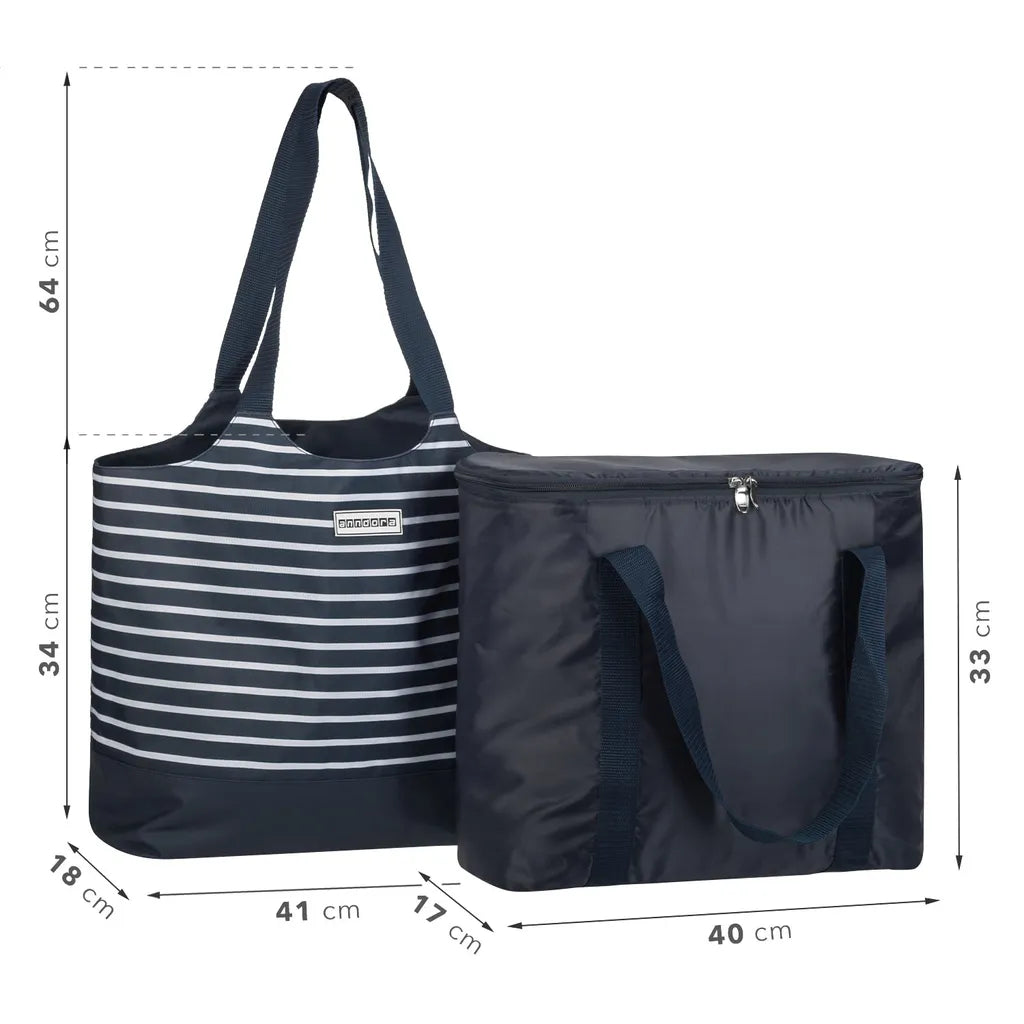  Strandtasche 2 In 1 Kühltasche + SchultertascheAHOI Blau Weiß - Navy