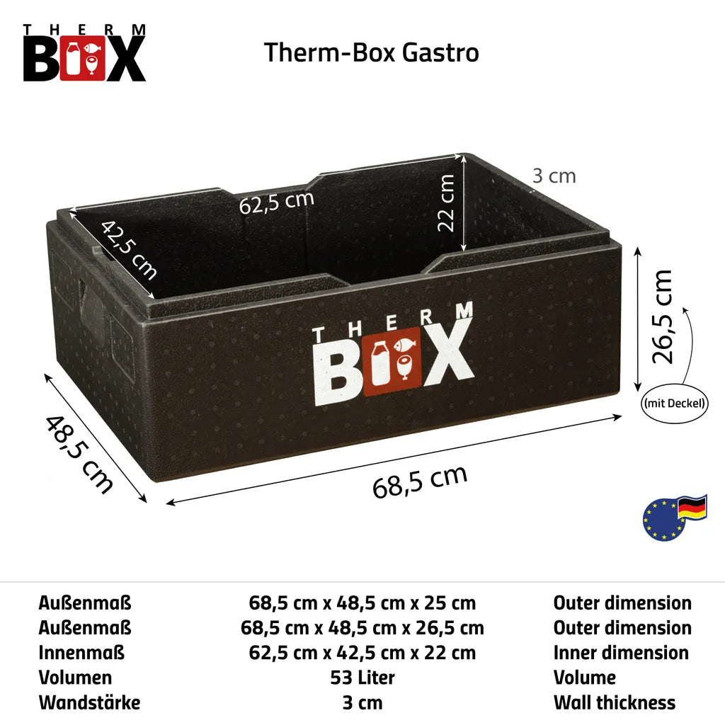  Profibox B53 - Wand: 3cm - Volumen: 53L - Innenmaß: 62,5x42,5x22cm - Wiederverwendbar Isolierbox Thermobox Kühlbox Warmhaltebox - Für E2 Kiste
