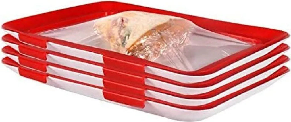  Konservierungsschale Für Lebensmittel Waste Food Preservation Tray Vakuum Frische Aufbewahrung Tablett Mit Elastischen Film Schnalle Dichtung Vorratsbehälter Set Küchenhelfer (4pcs)
