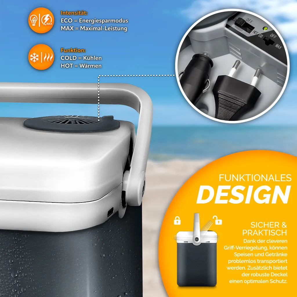  Tillvex Kühlbox Elektrisch 32L Grau | Mini-Kühlschrank 230 V Und 12 V Für KFZ Auto Camping | Kühlt & Wärmt | ECO-Modus