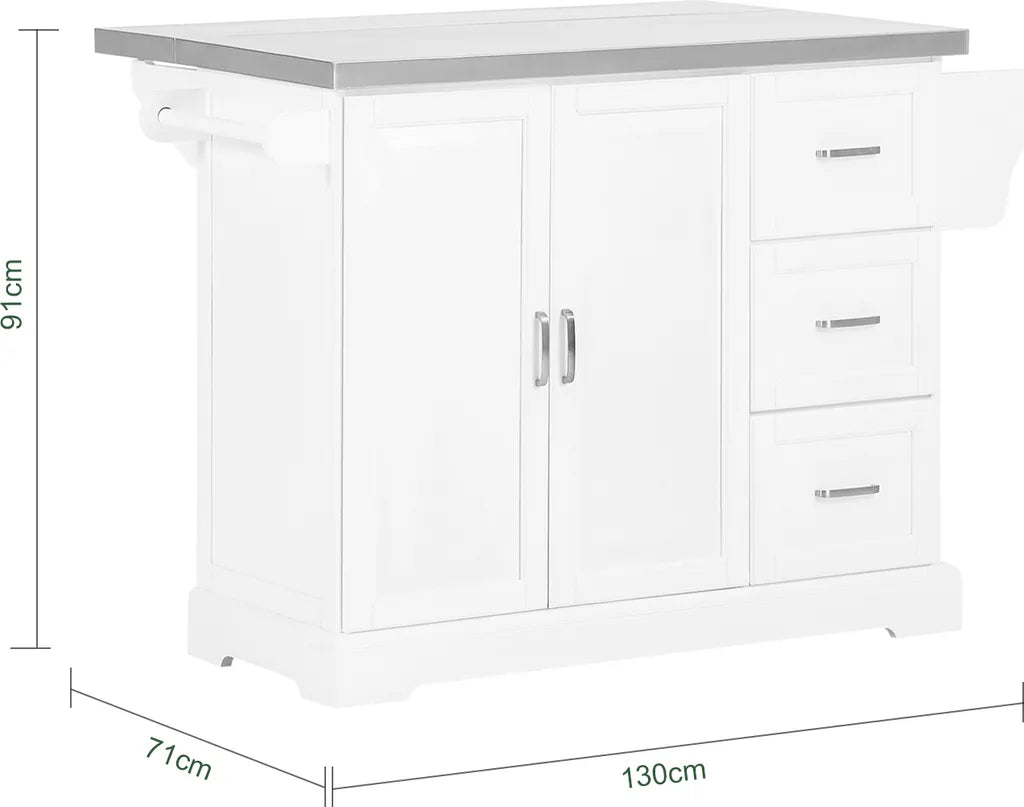  SoBuy FKW41-ST Luxus-Küchenwagen Mit Edelstahlplatte Küchenschrank Sideboard Mit Erweiterbarer Arbeitsfläche Servierwagen BHT Ca.:130x91x46(+25) Cm