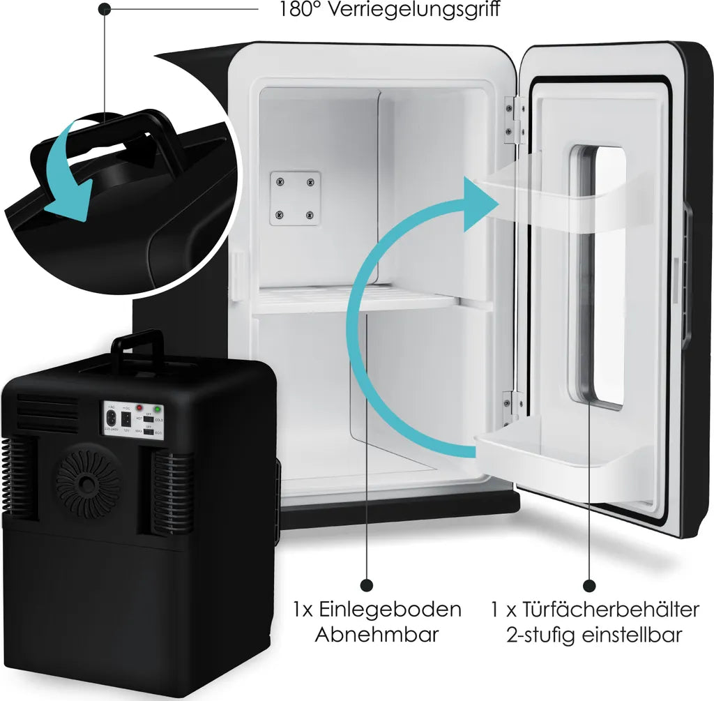  KESSER® 2in1 Mini Kühlschrank Kühlbox 15 Liter Kühl Und Heizfunktion Tragbarer AC DC 220-240V/12V Steckdose Und Zigarettenanzünder Warmhaltebox Mini-Thermobox Auto Büros Zimmer Camping Garten , Farbe:Schwarz, Größe:15L