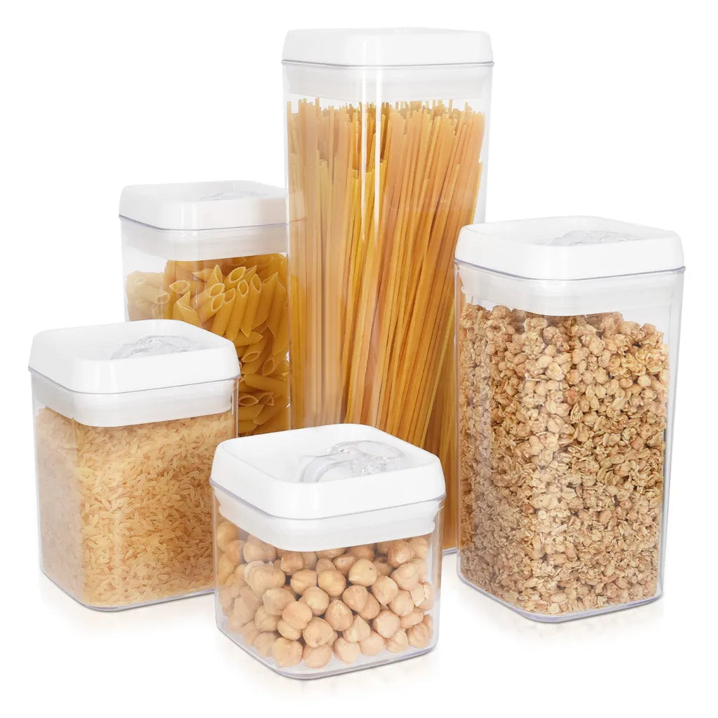  Navaris Vorratsdosen Behälter Set Für Lebensmittel - 5x Aufbewahrung Für Mehl Zucker Nudeln Cornflakes Müsli Reis - Aufbewahrungsboxen Stapelbar