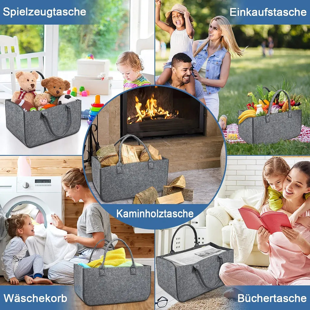 ACXIN 2 Stück Filzhandtasche, 30kg Belastbare Multifunktionshandtasche, Hochwertiger Einkaufskorb, Großvolumige Einkaufstasche (Hellgrau)