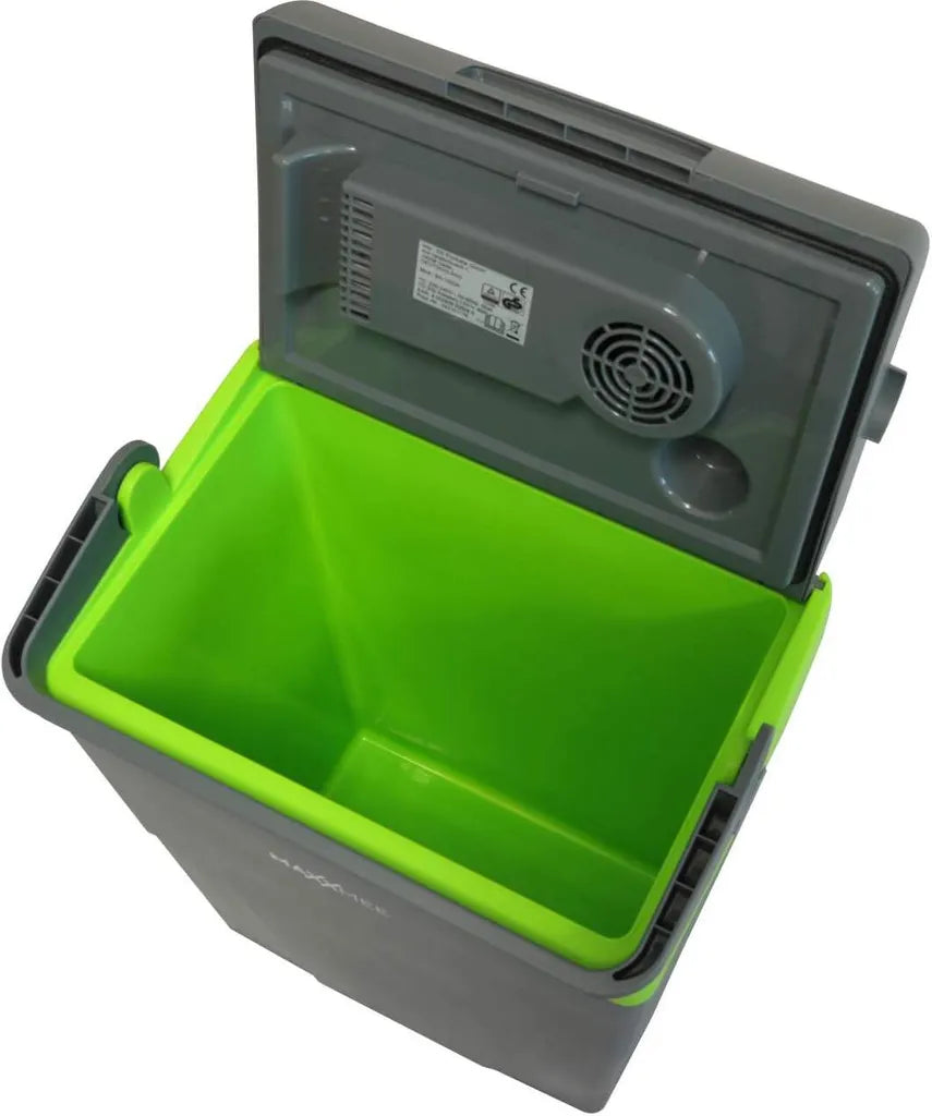  MAXXMEE Kühlbox - Wahlweise Via Netzkabel Oder KFZ-Anschluss - 22l Volumen - Grau/limegreen Kühlbox Camping Kühlschrank 22L Auto 12V 230V Thermobox Elektrisch Picknick Grau