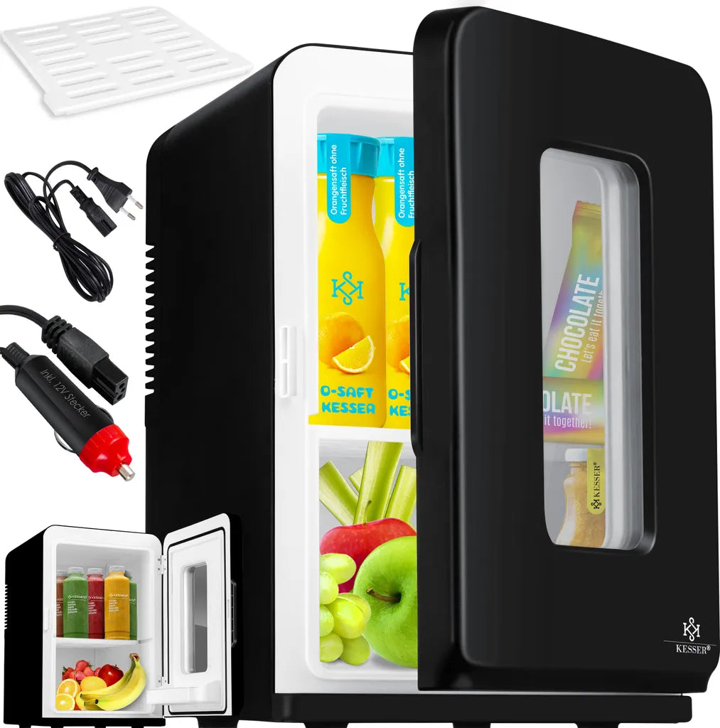  KESSER® 2in1 Mini Kühlschrank Kühlbox 15 Liter Kühl Und Heizfunktion Tragbarer AC DC 220-240V/12V Steckdose Und Zigarettenanzünder Warmhaltebox Mini-Thermobox Auto Büros Zimmer Camping Garten , Farbe:Schwarz, Größe:15L