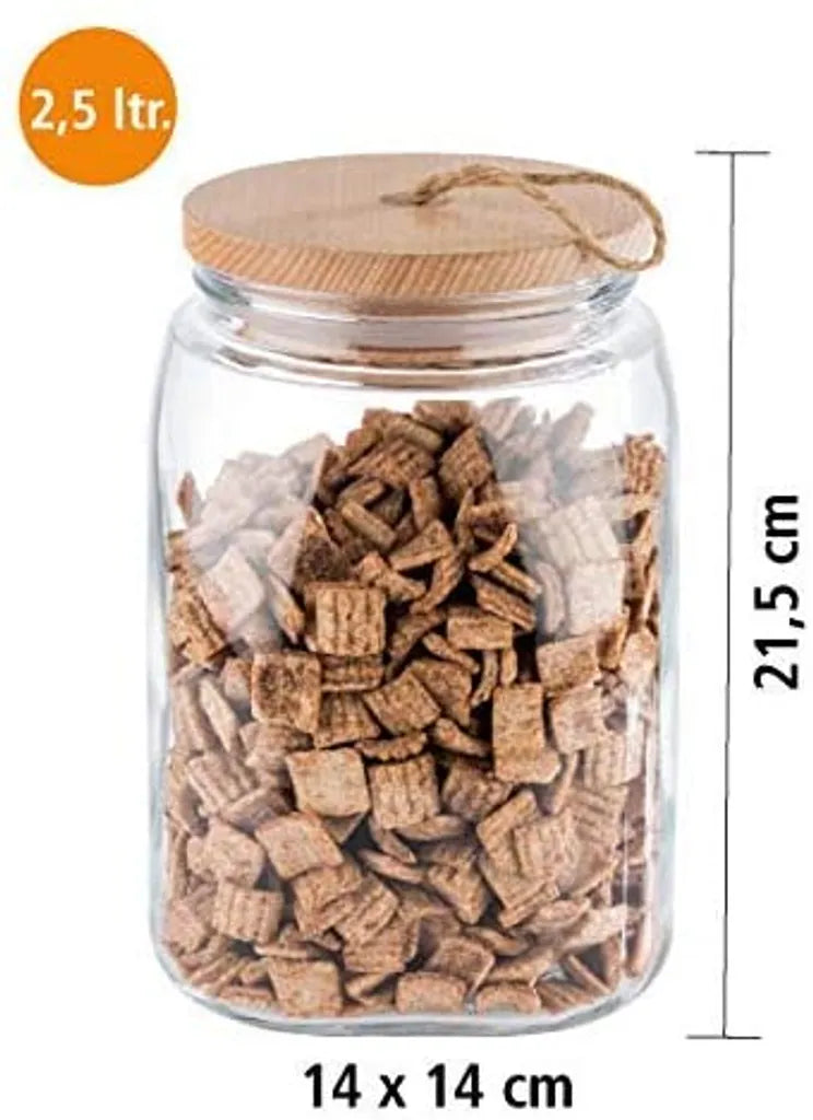  APS 2er Set Vorratsglas -WOODY- /// 14 X 14cm, H: 21 Cm /// Glas, Kiefernholz, Silikon /// 2,5 Liter /// 67514