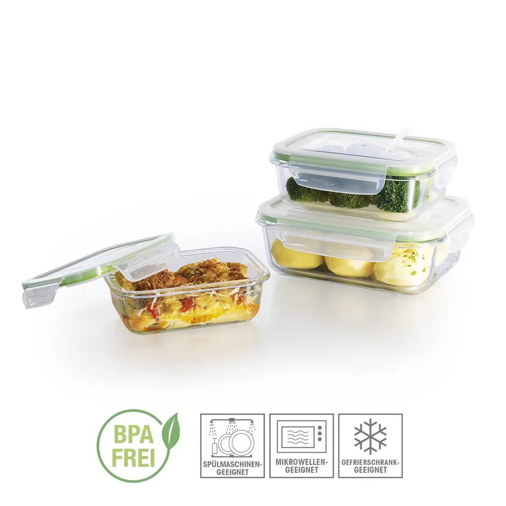  Glas Frischhaltedosen 3er Set Klick-It Gefrierdosen Lunchbox Brotdose Mikrowelle
