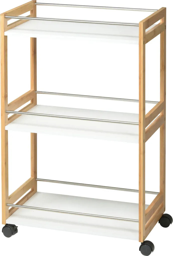  Küchentrolley Aus Bambus - 3 Weiße Ablagen - 51x30x80cm