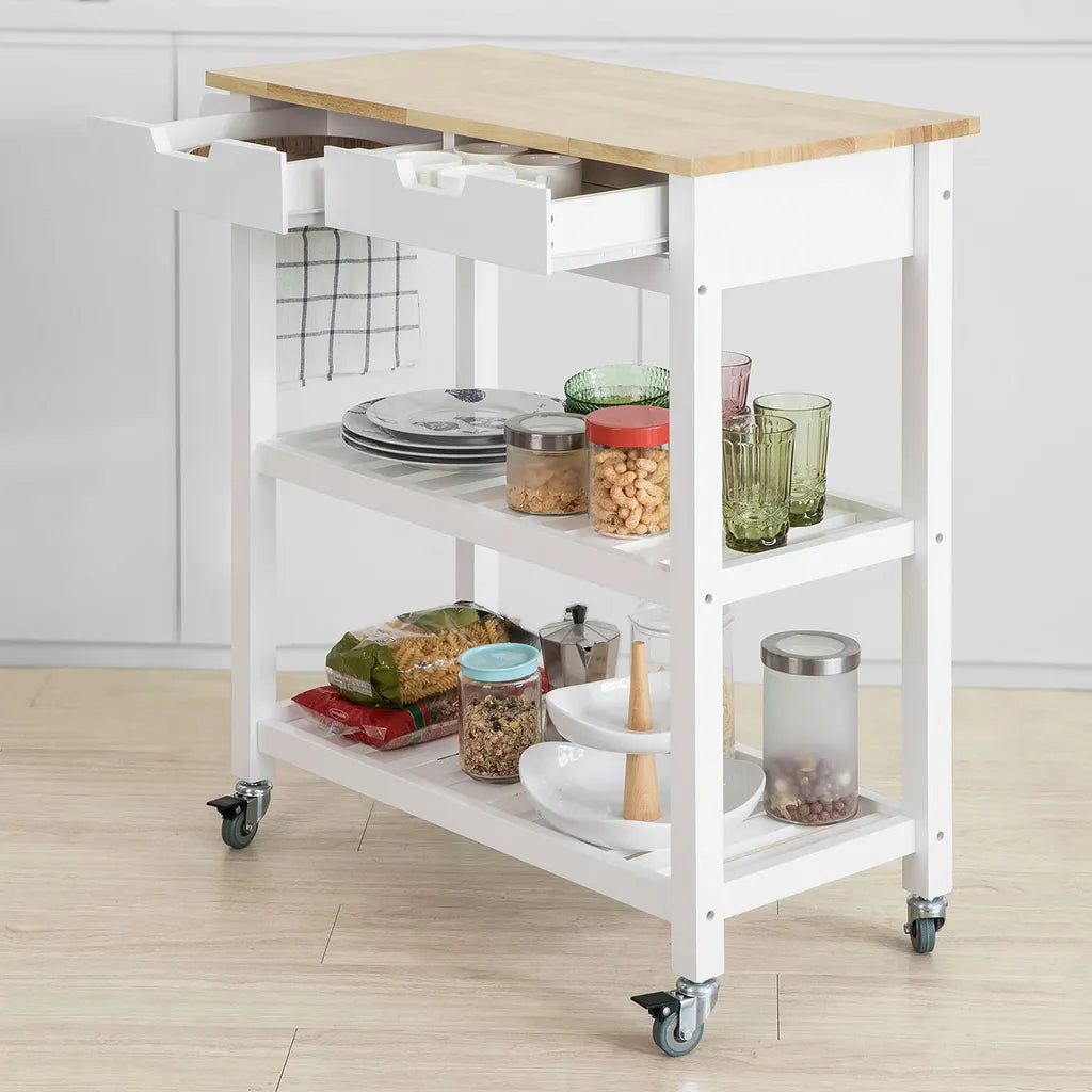  SoBuy Küchenwagen Mit 2 Schubladen Rollwagen Konsolentisch Weiß FKW68-WN