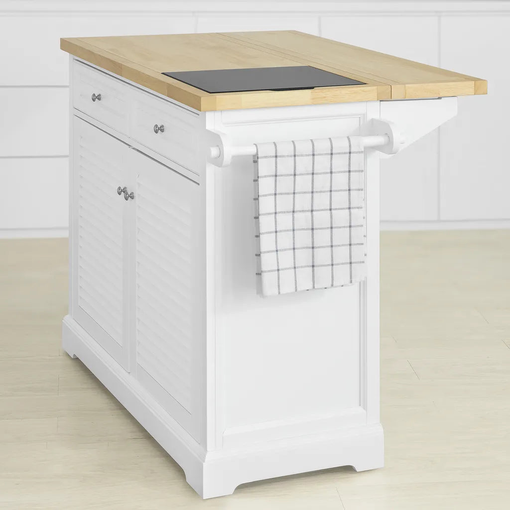  SoBuy FKW84-WN Kücheninsel Küchenwagen Mit Erweiterbarer Arbeitsplatte Küchenschrank Servierwagen Sideboard Auf Rollen Weiß