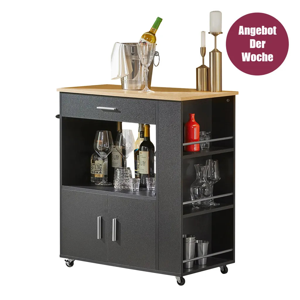  SoBuy FKW113-SCH Servierwagen Küchenwagen Kücheninsel Küchenschrank Rollwagen Mikrowellenschrank Küchenrollwagen Schwarz BHT Ca.: 82x88x46cm