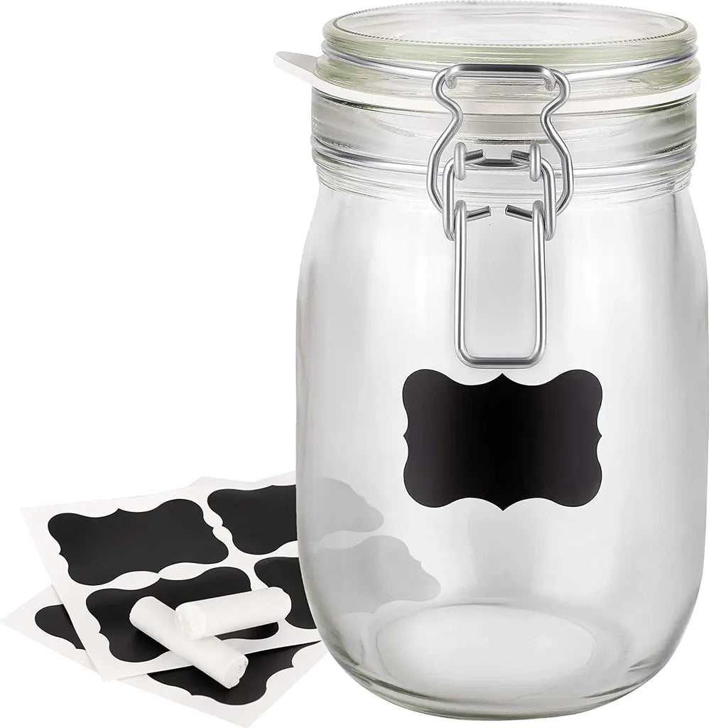  6 X Creative Home Gläser Mit Bügelverschluss | 1 Liter | Einmachgläser Drahtbügel-glas Aufbewahrungsgläser Mit Gummiring Und Deckel | 8 Wiederverwendbare Aufkleber + 1 Anti-Staub-Kreide