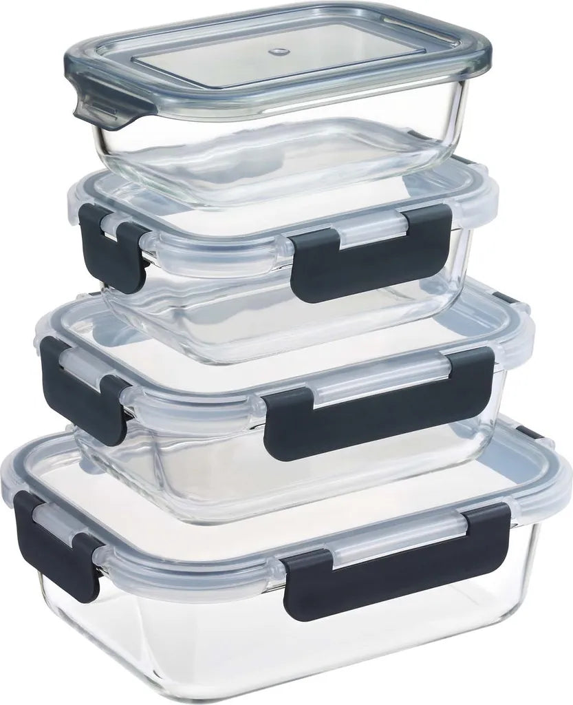  PIE LOCK Frischhaltedosen Set 24 Teilig - Frischhalte Dosen Glasdose Eckig Vorratsdosen - In Transparent Mit Grau Mikrowellengeeignete Frischhaltedose Essensbox Für Lebensmittel BPA-Frei