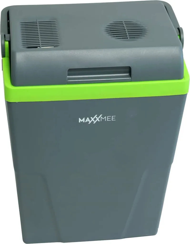  MAXXMEE Kühlbox - Wahlweise Via Netzkabel Oder KFZ-Anschluss - 22l Volumen - Grau/limegreen Kühlbox Camping Kühlschrank 22L Auto 12V 230V Thermobox Elektrisch Picknick Grau