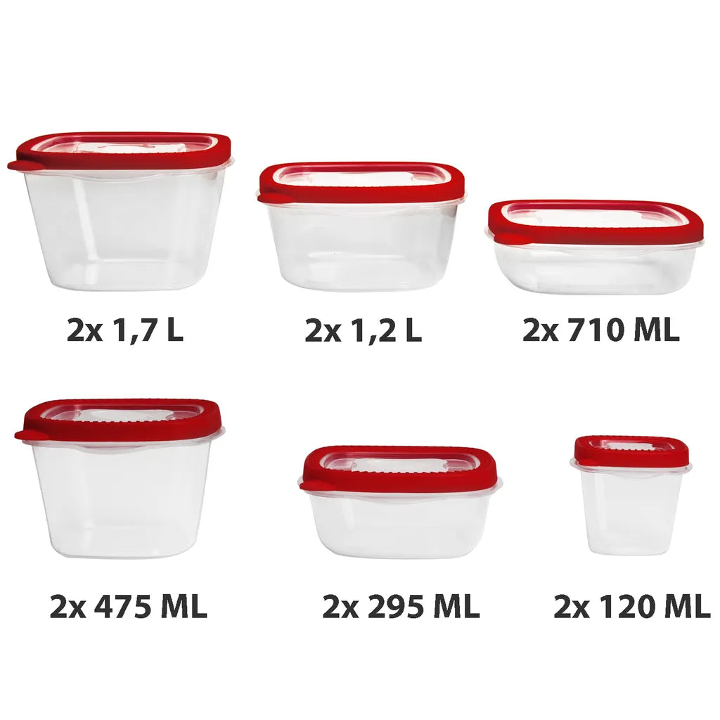  Deuba Frischhaltedosen Mit Deckel 24-tlg. Kunststoff BPA-Frei Spülmaschinen- Und Mikrowellengeeignet 6 Größen 120ml Bis 1700 Ml Küche Vorratsdosen, Farbe:rot