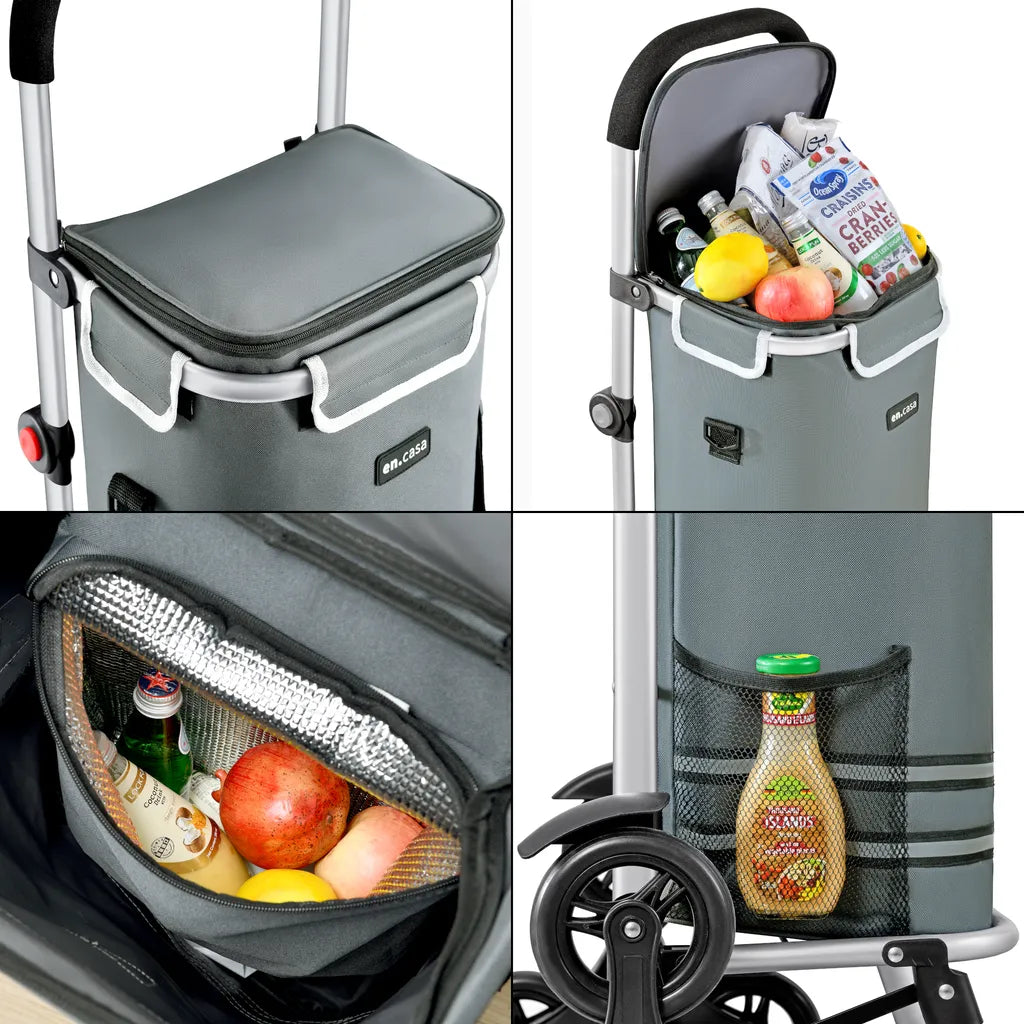  Treppensteiger Einkaufstrolley Neef Einkaufswagen Mit Thermotasche 41 Liter Bis 20 Kg Belastbar Transportwagen Mit Abnehmbarer Einkaufstasche Klappbar Dunkelgrau