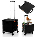  COSTWAY 55L Einkaufstrolley 80kg Belastbar, Klappbarer Einkaufswagen Mit 3-fach Verstellbarem Griff, 2 Bremsbaren Universalrädern & Erweiterbarer Obere Abdeckung, Handwagen Tragbar, Schwarz