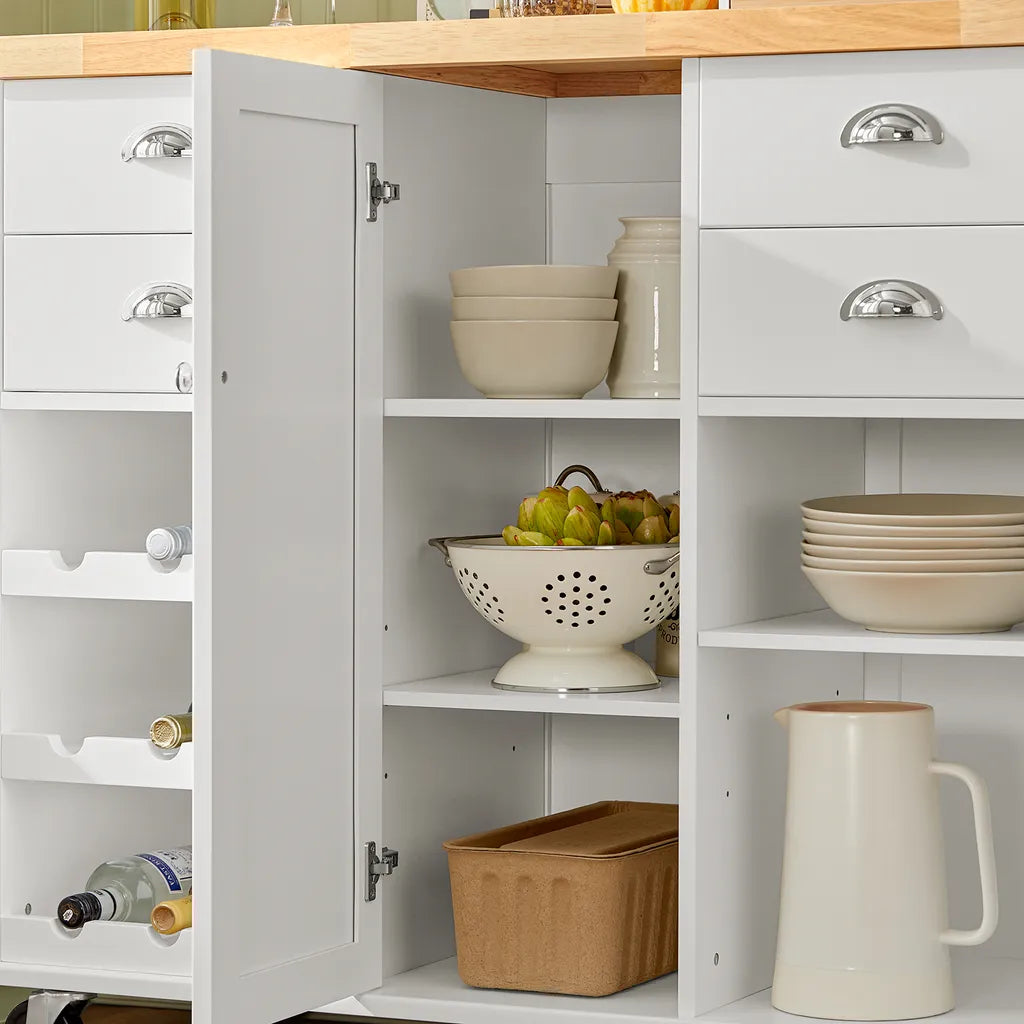  SoBuy KNL03-WN Küchenwagen Kücheninsel Mit 1 Handtuchhalter Küchenschrank Rollwagen Sideboard Auf Rollen Küchentrolley Servierwagen Mit Flaschenablagen Und Schublade BHT Ca.: 107x93x45cm