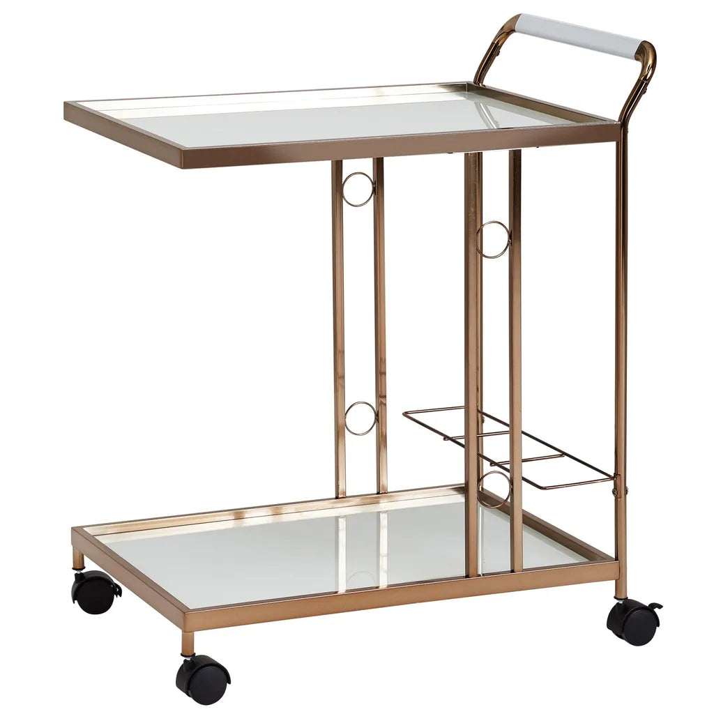  WOHNLING Design Servierwagen Gold 67x80x45 Cm | Mobiler Beistelltisch | Speisewagen Mit Glasplatte | Küchenwagen Milchglas | Teewagen | Mini Bar Auf Rollen